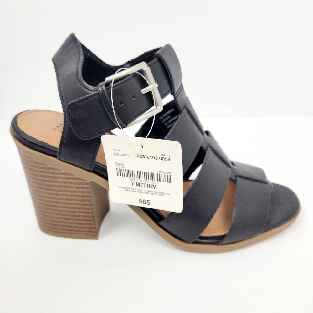 a.n.a Black Strappy Block Heel Sandals - Picture 2 of 7